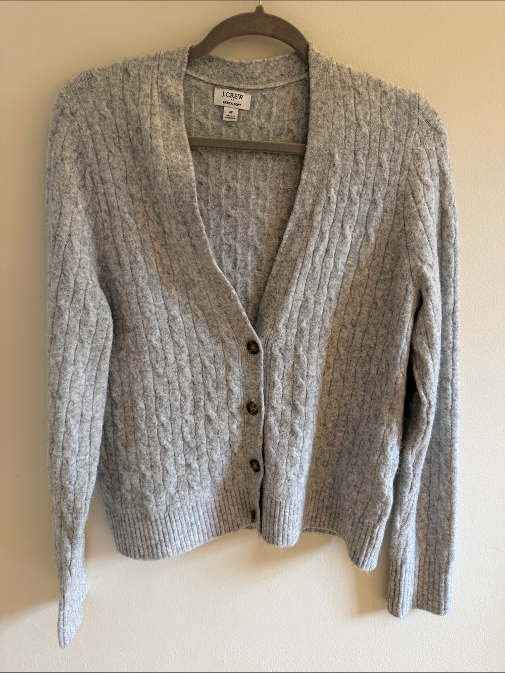 J. Crew Light Gray Cable-Knit V-Neck Cardigan